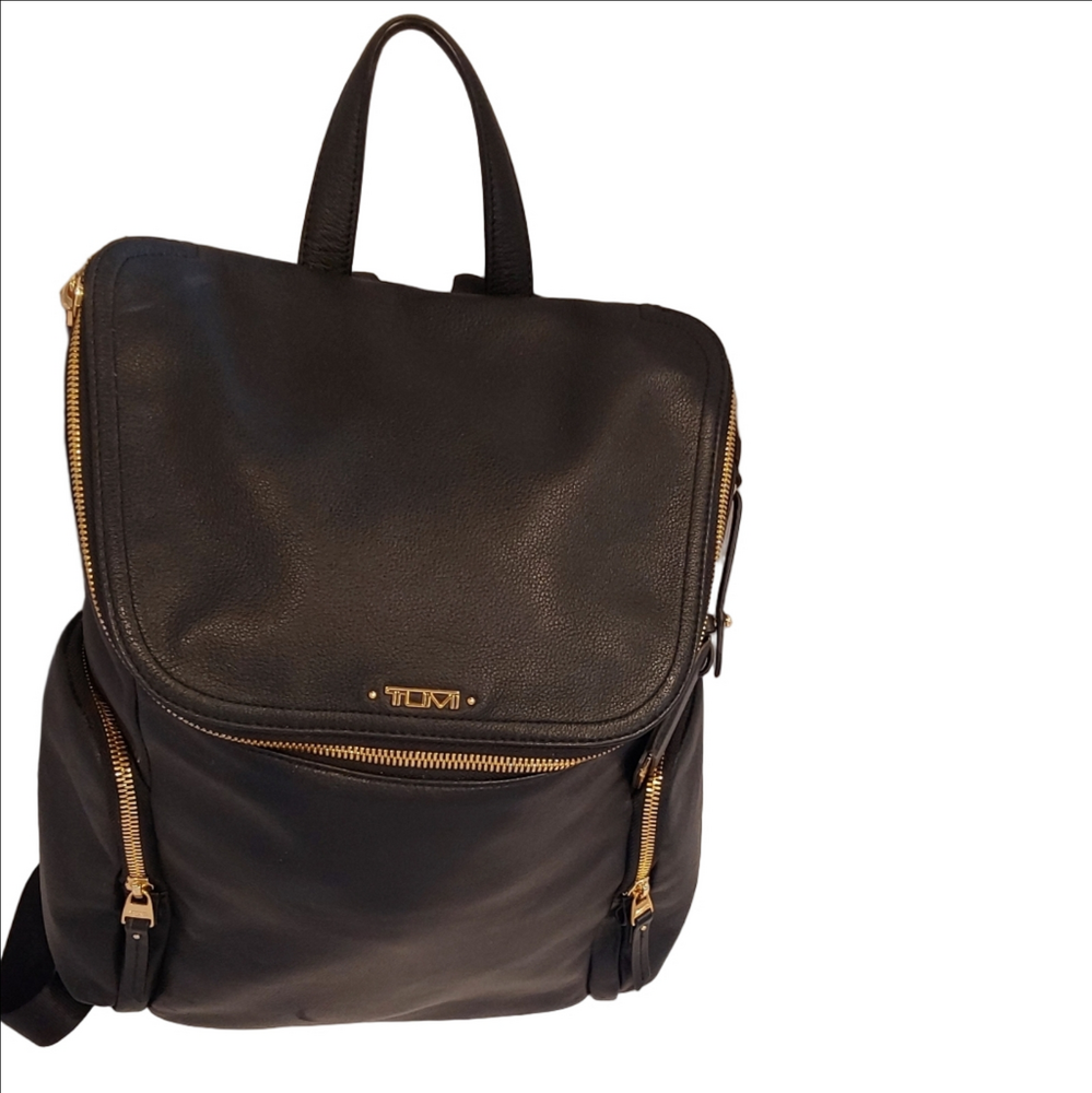 Tumi Voyageur Lexa Zip Flap Backpack Backpack in Black and Gold Hardware - Picture 3 of 14